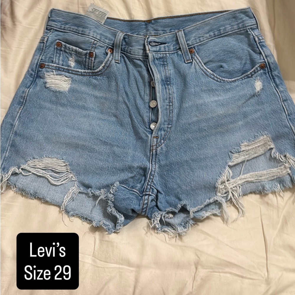 Levi's Light Blue Distressed Denim Cutoff Shorts